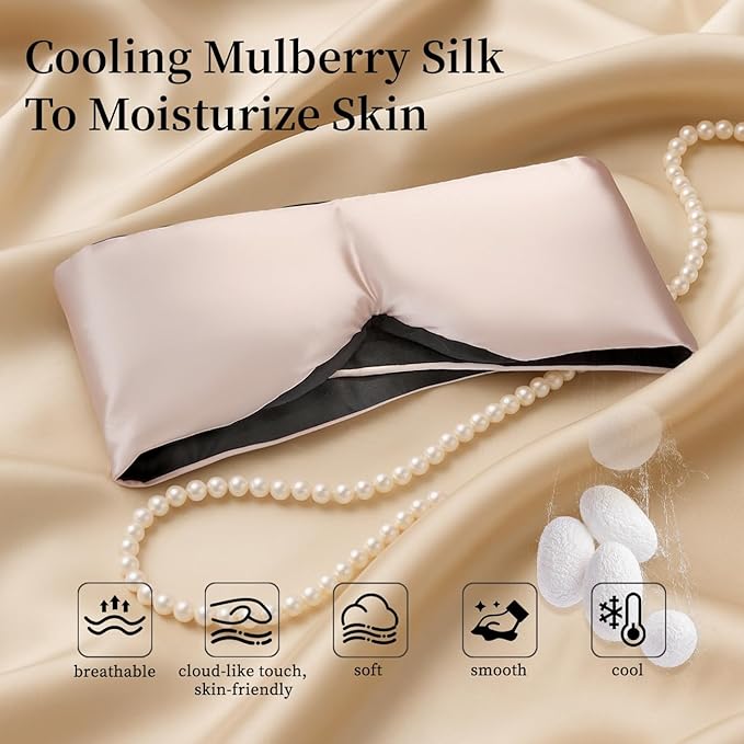 USlixury Silk Sleep Mask, 3D Contoured Sleeping Masks, Blackout Sleep Masks for Women with Nose Wing,100% Mulberry Silk, Face-Hugging Non-Slip SLEP Mask for Side Sleeper, 27.5x4.5'', Pink