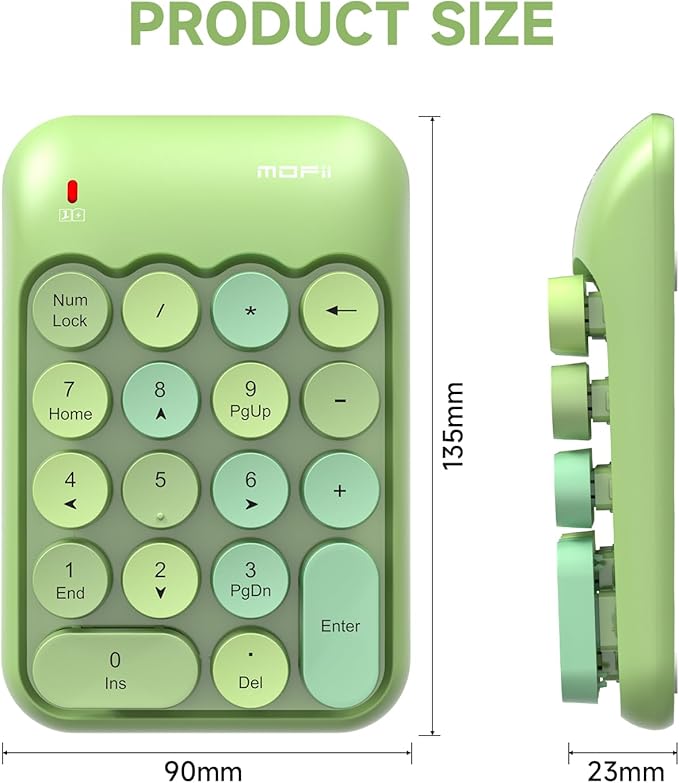 MOFII Wireless Number Pads - Green Numeric Keypad 18 Keys USB 2.4G Round Keycap Colorful Extensions Keypads, Financial Accounting Portable Numpad 10 Key for Laptop/PC/Notebook/Surface Pro