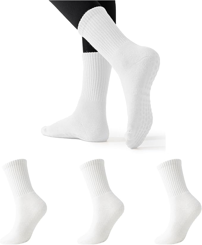 Flydo Pilates Grippy Socks with Grips for Women Yoga Non Slip Long Socks for Pure Barre, Ballet,Dance Workout 2-5 Pack