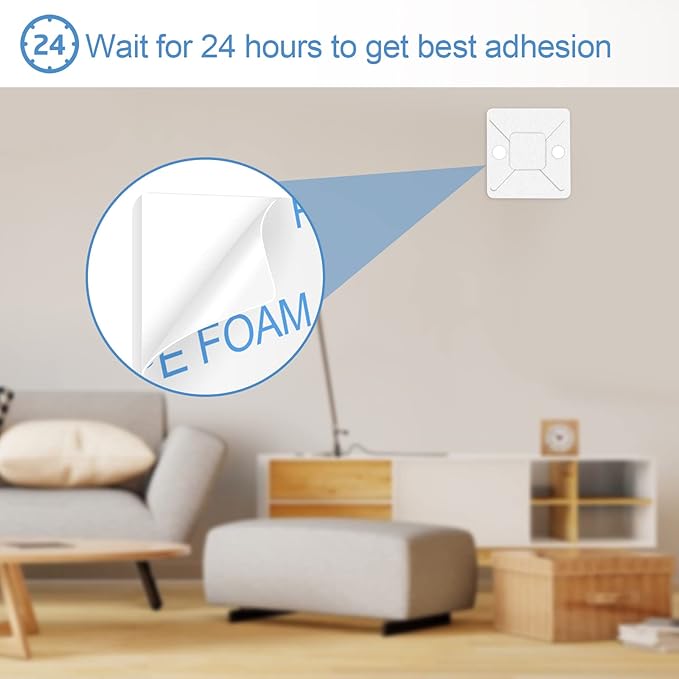 Zip Tie Mounts - SeuYeugX 100 PCS Cable Self Adhesive Mounts Set for Wire Management with Stick Pads Anchors Clips Squares Holders (White)