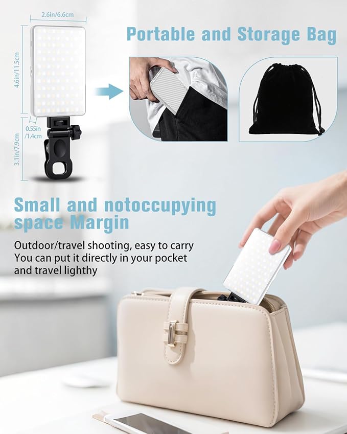 168 LED Portable Selfie Light Video Conference Light with Front & Back Clip, Rechargeable 3 Light Modes for Phone, iPhone, Android, iPad, Camera, Laptop, Makeup, Tiktok, Vlog(White)