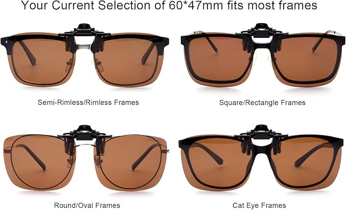 Polarized Clip-on Flip Up Metal Clip Rimless Sunglasses for Prescription Glasses