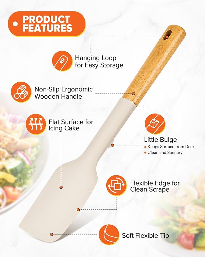 Silicone Spatula Spoon Set, Great for Mixing, Folding, Scraping, and Spreading, Sturdy BPA-Free Matte Silicone, Wooden Handle Rubber Spoonula for Nonstick Cookwares,4 Pack (KHAKI)