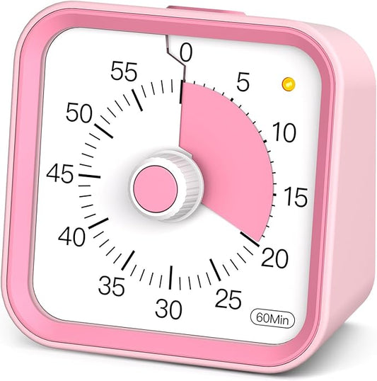 Visual Timer for Kids with Pause Function, 60 Minute Countdown Timer for Kids Desk Study, Teaching, Kitchen Cooking, Office Meetings, Time Management for ADHD (Pink)