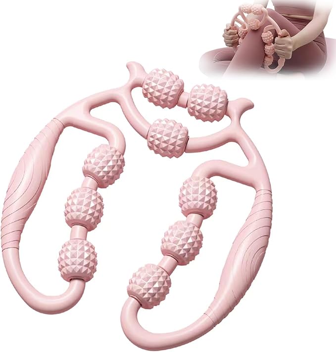 9 Wheel Leg Massager Roller for Lymphatic Drainage & Cellulite, Muscle Massage Stick for Deep Tissue Pain Relief, Body Sculpting for Thighs, Legs, Waist, Arms - Pink