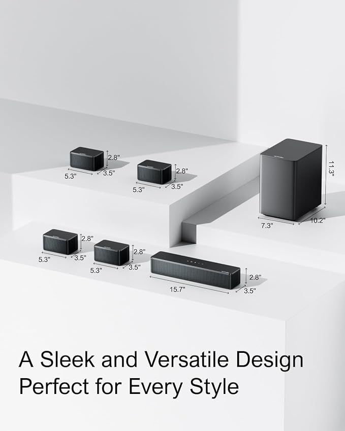 ULTIMEA 7.1 Sound Bars for Smart TV, 4 Wired Surround Speakers, Virtual Surround Sound System, 410W Peak Power, App Control, TV Soundbar with Wireless Subwoofer, Home Theater Sound System, 2025 Model