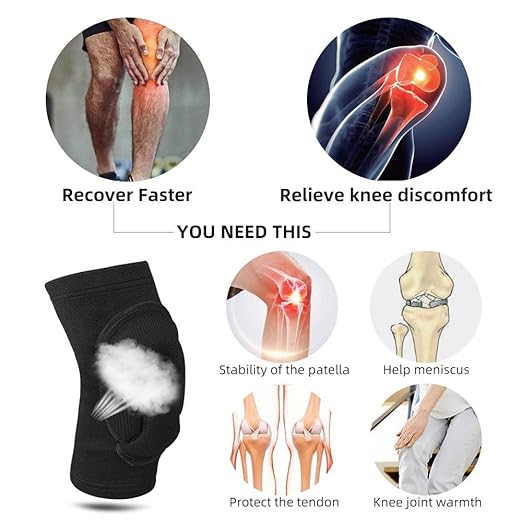 1Pair Knee Pads, Knee Protectors Protective, Thick Sponge Collision Avoidance Knee Sleeve for Adult Youth Women Men (Black, One Size)