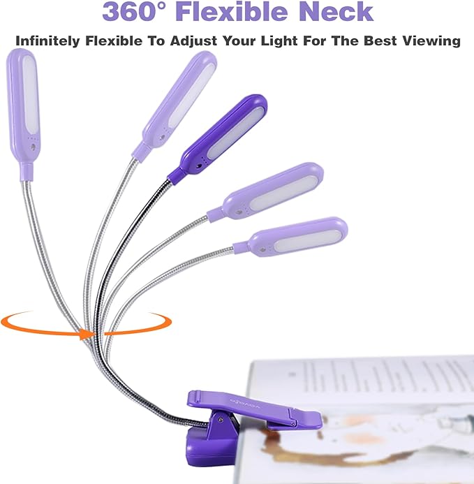 VAVOFO Rechargeable Book Light for Reading in Bed Kids, 7 LED Reading Light with 9-Level Warm Cool White Daylight, Eye Care Lamp with Power Indicator for Bookworms (Dark Purple)
