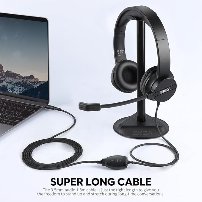 EKSA Wired Headset with Mic, Computer Headset with Microphone for PC, 3.5mm Headset with Mic with Noise Cancelling for PC/Laptop/Call Center/Work/Office, Lightweight Comfortable On Ear Headphones