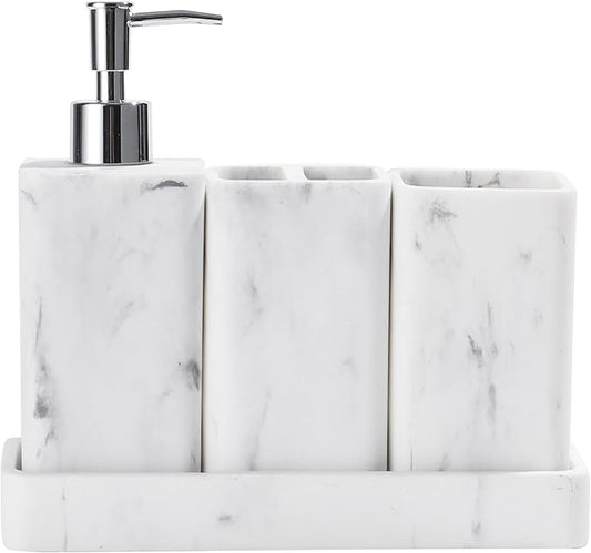 Bathroom Accessories Set, 4 Pcs Bathroom Accessory Set, Soap Dispenser, Toothbrush Holder, Qtip Holder Set, Bathroom Sets Complete, Bathroom Sink Set for Modern Home Decor, White