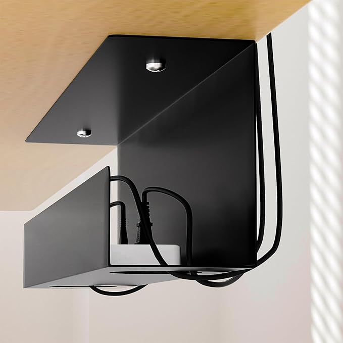 Cable Management Under Desk,17 inch Cable Management Tray,Power Strip Holder,Cord Organizer,Wire Management for Office and Home, Black