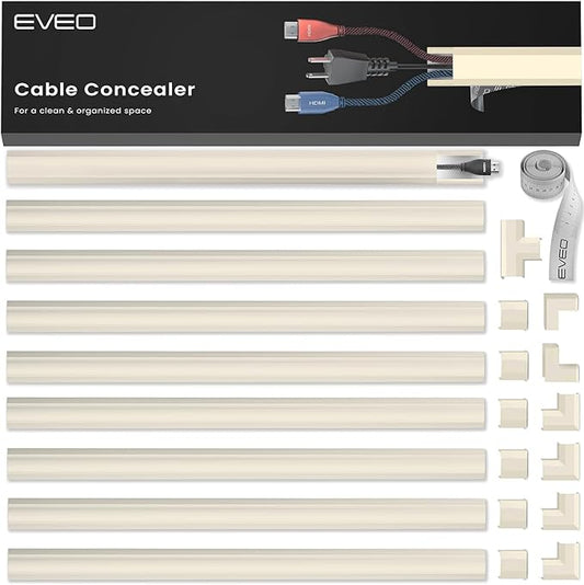 Cord Hider 153in - Cord Covers for Wires - Paintable Cable Hider - Cable Management - Wire Hiders for TV On Wall - Cable Management Cord Hider Wall - Cable Raceway - 9X (L17 x W0.95 x H0.5) - Beige