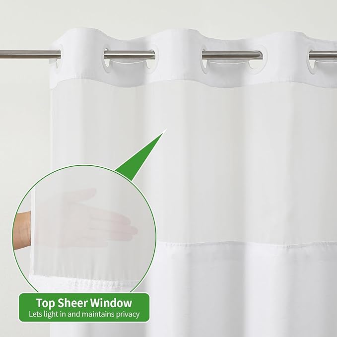 Stall No Hooks Needed White Shower Curtain with Snap-in Fabric Liner Set,Linen Textured Hotel Luxury Decor Farmhouse Shower Curtains for Bathroom,Waterproof & Washable,54Wx80H