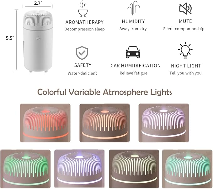 Unee Car Diffuser,USB 100ml Small Humidifier Essential Oil Aroma Diffuser Aromatherapy Diffusers Cool Mist for Car Home Office(White)