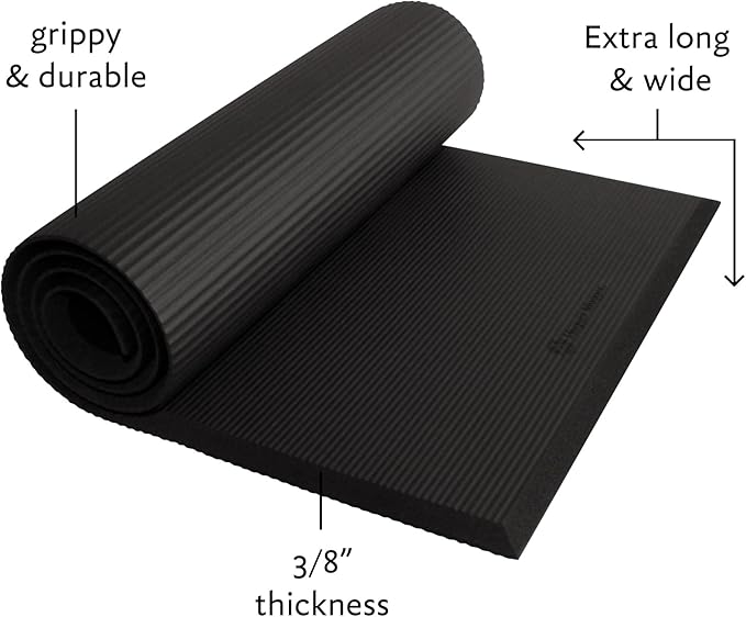 Hugger Mugger Ultimate Cushion Yoga mat - Black - Ultimate thick, grippy, soft yoga mat, extra long and wide, and extra cushion