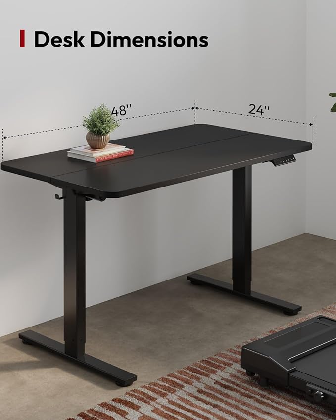 SANODESK Standing Desk Height Adjustable Electric Stand up Desk 48x24 Inches Sit Stand Home Office with Splice Board, Black Frame/Black Top