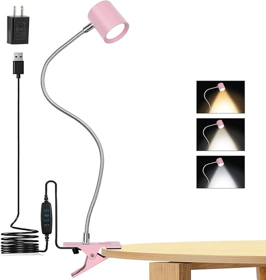 Reading Light, 3 Modes & 10 Brightness Clip on Light, Desk Lamp, Eye Caring Reading Lights for Books in Bed, 360°Gooseneck Clamp Light, Clip on Light for Bed Headboard, Book Light With Memory Function