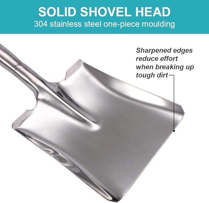 31.5 Inch Flat Head Garden Shovel, D Handle Square Flat Spade Shovel for Gardening, All Stainless Steel Made