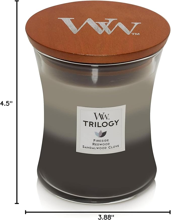 WoodWick Warm Woods Medium Hourglass Trilogy Candle Crackles as it Burns Perfect for Gifting
