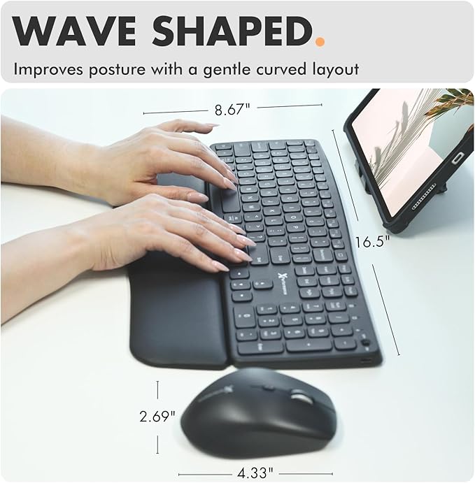 X9 Backlit Wireless Keyboard and Mouse (Bluetooth + 2.4G) Ergonomic Keyboard and Mouse Wireless Combo with Detachable Wrist Rest, Rechargeable, Full-Size Set for Phone, Computer, Laptop, Mac