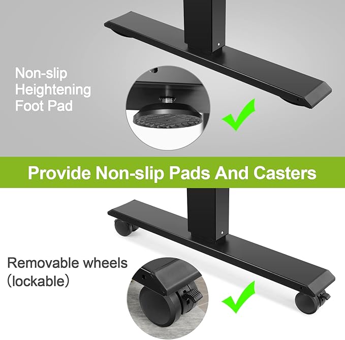 farexon Electric Standing Desk Adjustable Height, 48x24 Inches Stand Up Desk with Outlet, Lockable Casters,27''-46'' Lifting Range Home Office Computer Desk（Black）