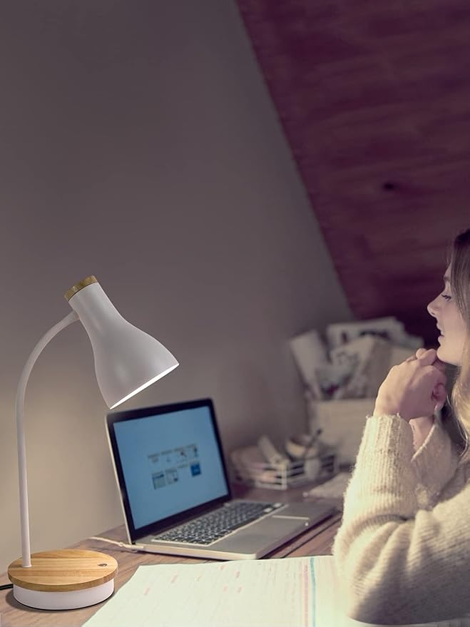 Metal Desk Lamp Wireless Charging Table Lamp Touch Reading Lights Arc Desk Lamps for Bedroom, 3 Way Dimmable Bedside Lamp with USB Charging Ports Lamp for Study Room and Office (Touch-White)