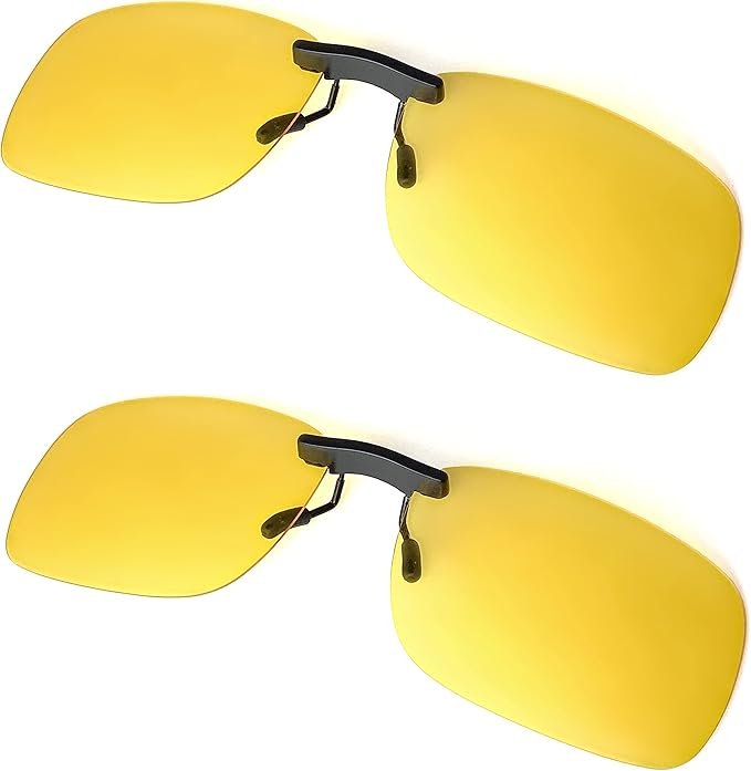 BLUE CUT Clip on Polarized Night Vision, Driving Sunglasses UV 400 Blocker To Wear Over Prescription Glasses