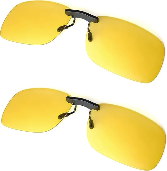 BLUE CUT Clip on Polarized Night Vision, Driving Sunglasses UV 400 Blocker To Wear Over Prescription Glasses