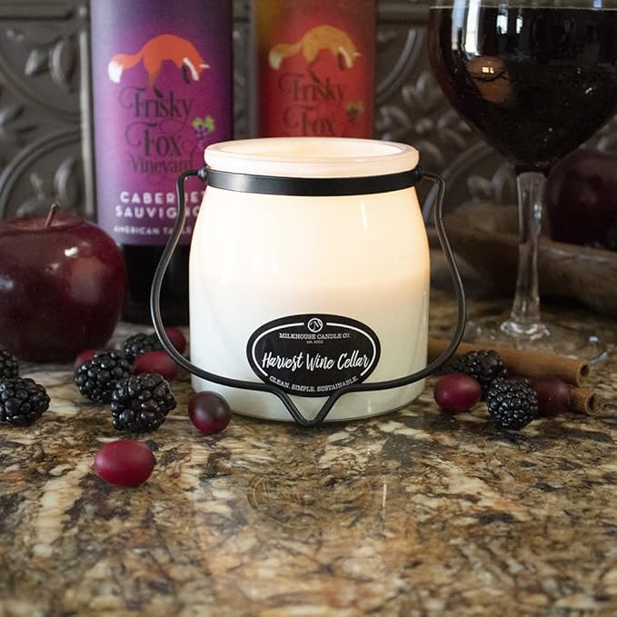 Milkhouse Candle Company - Harvest Wine Cellar - Creamery Collection - 16oz Double Cotton Wick Soy Candles with Beeswax - Long Burn Time, Made in The USA - Non Toxic, Premium Scented Candles