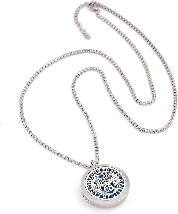 Supernatural Crow Runes Talisman Viking Amulet Aromatherapy Essential Oil Diffuser Locket Stainless Steel Perfume Necklace-Perfume, Fragrance, Scent Diffusers for Women
