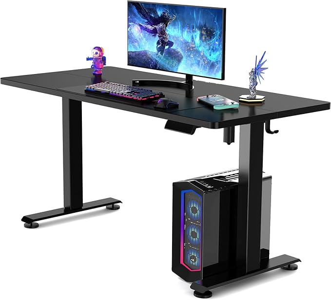 Veken 55 Inch Large Electric Standing Desk, Heights Adjustable,Sit to Stand Up, Work Home Office Computer Table for Study, Walking Pad, Writing, and Games, Wooden Desktop Desks, Black