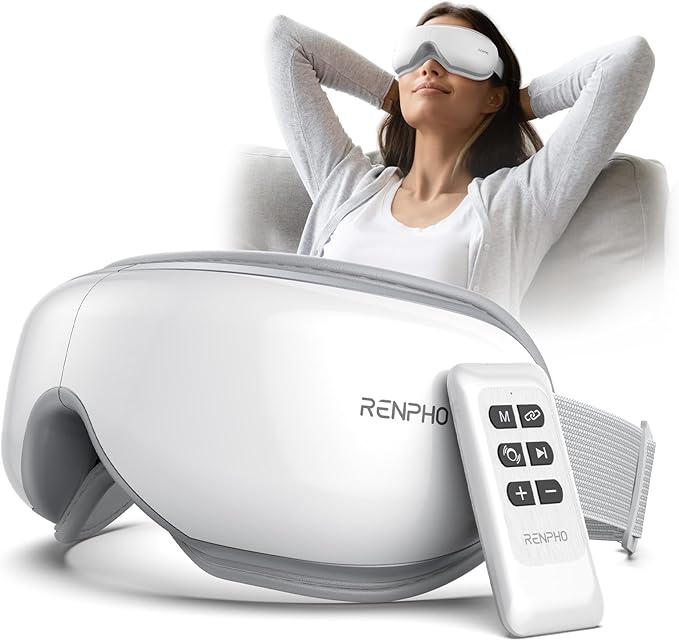 RENPHO Eyeris 1 Eye Massager with Remote, Birthday Christmas Gifts for Women Men Her Him, Sleep Mask with Heat, Compression, Headache Massager Scalp for Strain Relief, Migraine Relief, Reduce Stye Eye