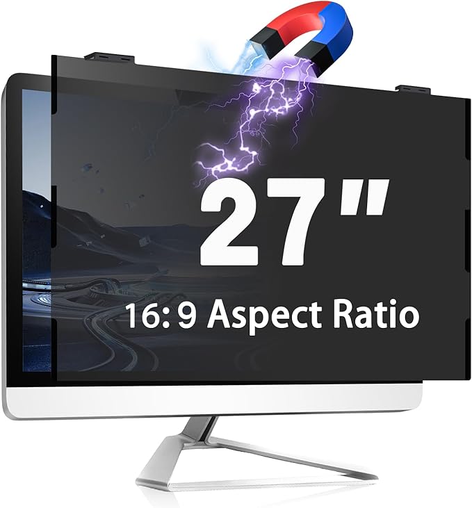 Magnetic Computer Privacy Screen, 27 Inch Removable Hanging Shield for Frameless Monitor 16:9 Widescreen, Anti Blue Light Filter, Anti-Glare Protector