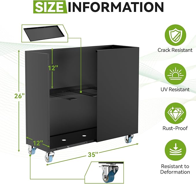 Rectangular Planter Box for Outdoor Indoor Patio Porch with Drainage Holes & Removable Shelf Black Flower Planter 35 x 12 x 26inch Modern Design for Plants Flowers Vegetables Fruits