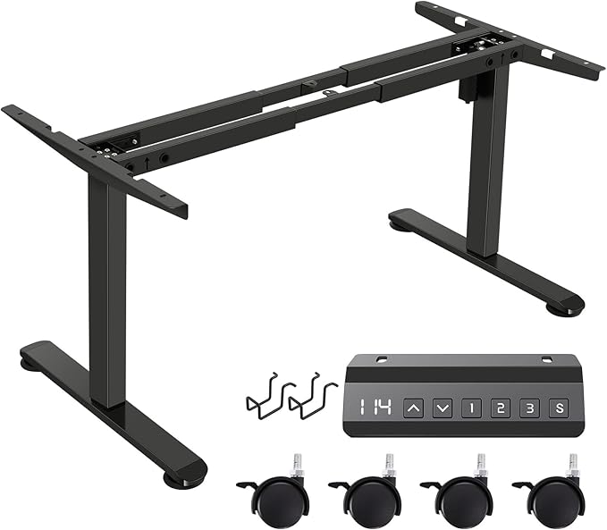 farexon Electric Standing Desk Legs, Adjustable Stand Up Desk Legs Dual-Beam Frame Workstation with Wheels, up to 71" x 32" Desktops, Ergonomic Table Base Workstation, Black Frame Only
