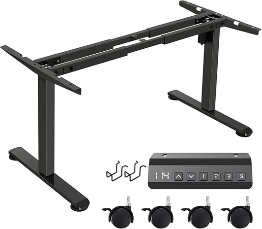 farexon Electric Standing Desk Legs, Adjustable Stand Up Desk Legs Dual-Beam Frame Workstation with Wheels, up to 71" x 32" Desktops, Ergonomic Table Base Workstation, Black Frame Only