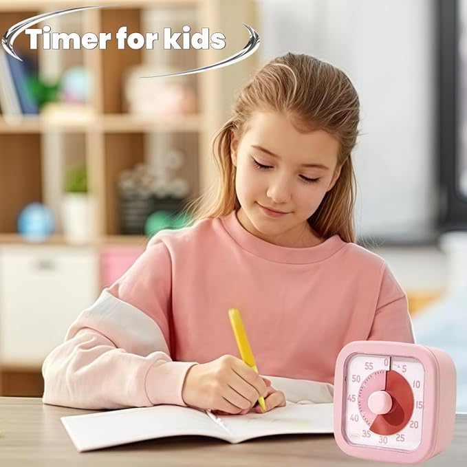 Visual Timer for Kids Timer Home - 60 Minute Kids Visual Timer for Classroom Home Office, Countdown Clock for Teaching Work Meeting, Pomodoro Timer for Time Management (Sakura Pink)