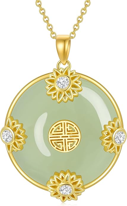 Jade Lotus Necklace for Women 14k Gold Plated Sterling Silver Good Fortune Jade Jewelry Birthday Christmas Gifts for Women Mom Wife