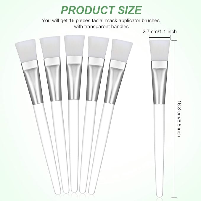 16 Pieces Facial-Mask Brush Face-Mask Applicator Soft Facial Application Brush with Clear Plastic Handle for Skin Care, Body Butter Applicator Tools (White)