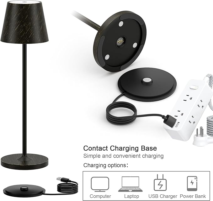 Ralaby IP54 Cordless Table Lamps Portable Rechargeable Battery Operated Lamp Aluminum Dimmable Indoor/Outdoor Cordless Lamp, Desk Lamp for/Restaurant/Camping/Bedroom (2 Pack,Black Brush Gold,4800mAh)