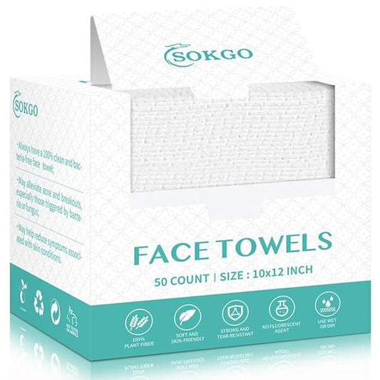 Disposable Face Towels, Facial Cleansing Cloths, Extra Soft Makeup Removing Cleansing 10"×12" Face Towelettes, Skin Care and Makeup Removal, 100% Pure Plant Fiber