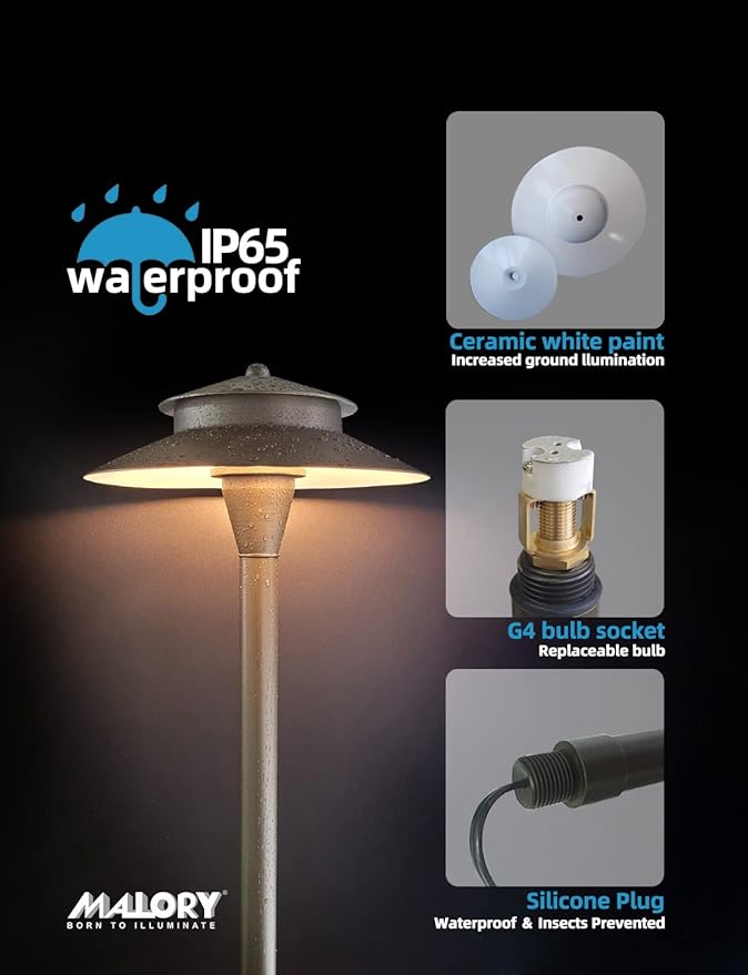 MALORY Low Voltage Pathway Lights with G4 Bulb 1-Pack,(24''H) Brass Landscape Path Light, 12V Outdoor LED Landscape Lighting for Yard with Ground Stake(P03)