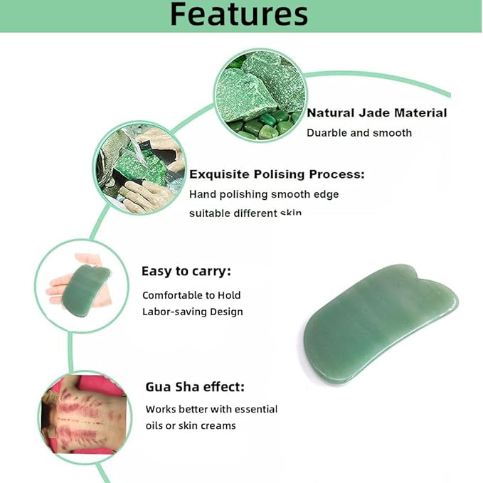 Facial Gua Sha Tool for Chin Massage Tool Natural Jade Stone Gua Sha Board for Face SPA Acupuncture Therapy Trigger Point Treatment