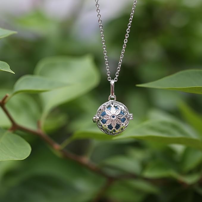 2 PCS Aromatherapy Essential Oil Diffuser Necklace Hollow Ball and Small Heart Shape Colored Lava Stone Pendant Necklace for Women…