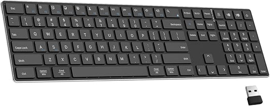 TIETI 2.4G Wireless Bluetooth Keyboard Rechargeable, Stainless Steel Ultra Slim Full Size Keyboard with Numeric Keypad Low Profile Silent Cordless Keyboards for Computer/Mac/Windows