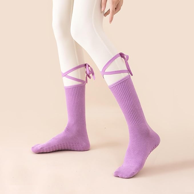 Non-Slip Pilates Yoga Socks with Grips for Women - Stylish Crew Socks for Barre, Ballet, and Workout (Size 5-9)