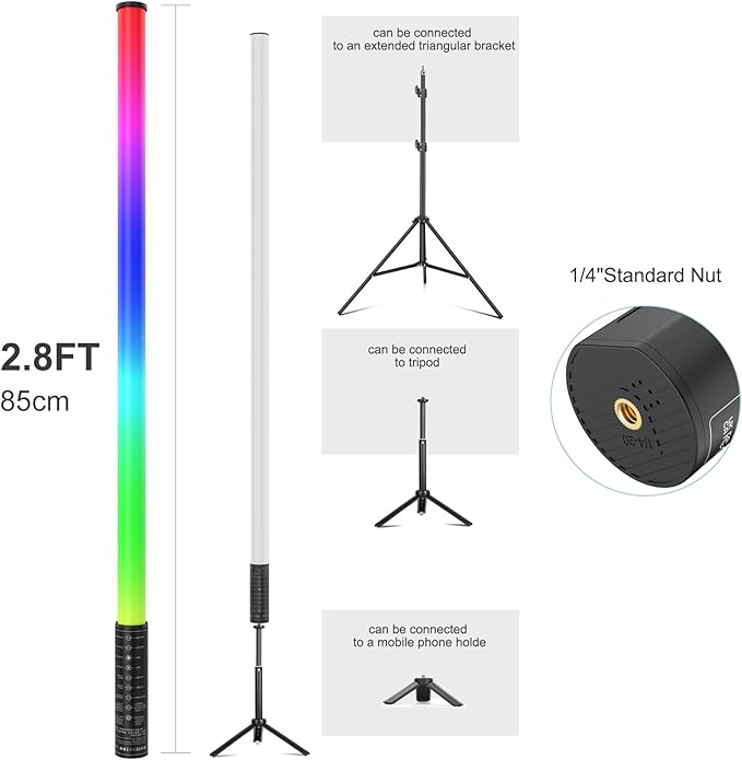 4Pack RGB Tube Light Bar with Stand, Battery Powered LED Video Light Wand Stick for DJ Lighting, Dance Club and Photography Lighting