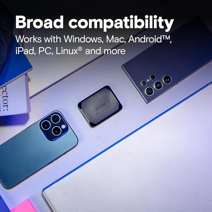 Crucial X10 2TB Portable SSD, Up to 2,100MB/s, USB 3.2 USB-C, External Solid State Drive, Compatible with Windows, Mac & Android, Durable Storage for Games, Photos & Files, Black - CT2000X10SSD9C02