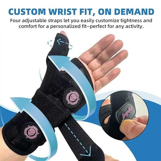 JUPITER Carpal Tunnel Wrist Brace, Day & Night Support, Thumb Spica Splint for Right Hand, Ideal for De Quervains Tenosynovitis, Tendonitis, Wrist Brace With Thumb Support - Small/Medium - Women & Men,Black-Pink