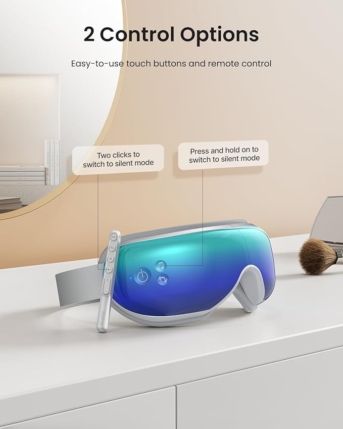 RENPHO Eye Massager, Eyeris1 Heated Massage Sleep Mask with Remote, Compression, Bluetooth, Migraine Massager for Strain Relief, Reduce Stye Eye, Improve Sleep, Birthday Gifts